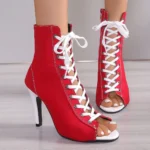Elegant Fish Mouth Front Buckle Large Size Open Toe Short Tube High Heels Boots - Image 6