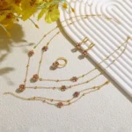 Fashionable Handmade Woven Beads Wave Line Open Cuff Bracelet Ring Necklace Earrings 4 pcs Set - Image 3