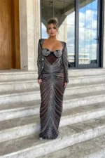 Glitter Fashion Mesh See Through Party Full Sleeve Bodycon Club Long Maxi Dress - Image 5